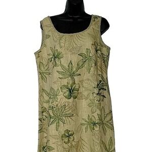 JESSICA HOWARD Vintage  100% Linen floral‎ dress Green L Slit Summer Breathable